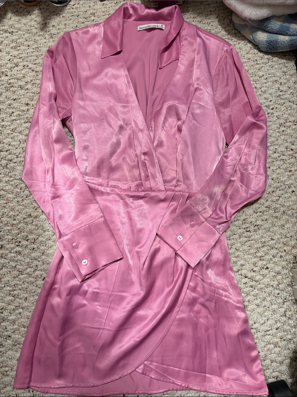 Abercrombie & Fitch Rose Pink Satin-Effect Long Sleeve Dress